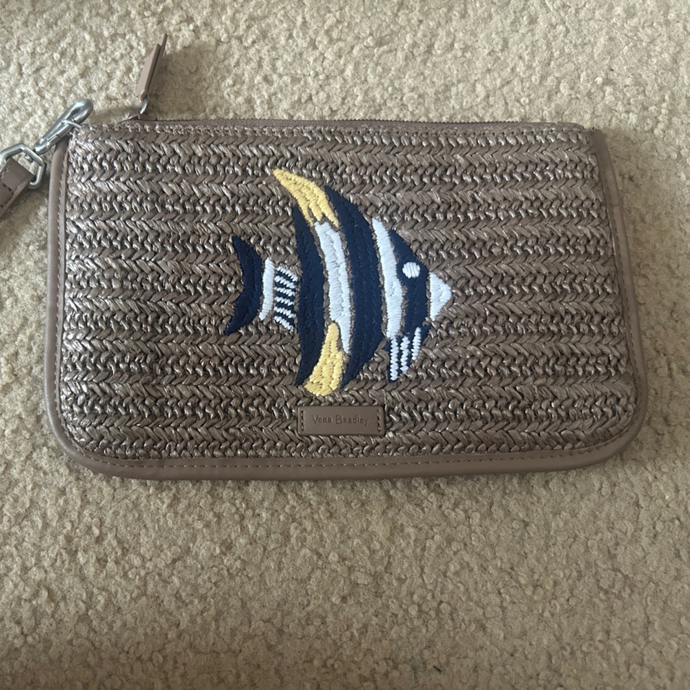 Vera Bradley Brown Woven Wristlet with Fish Design